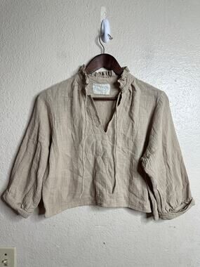 Rufina Ruffle Neck Cropped Peasant Blouse Balloon Sleeve size M Boho